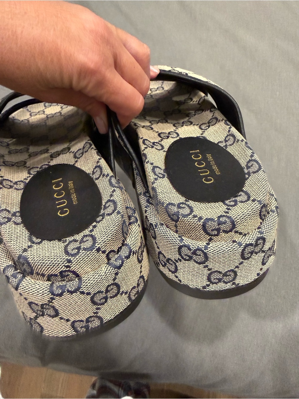 GG navy & Beige Canvas Cross-Strap Sandals - Picture 5 of 5